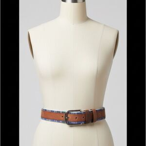 Cortefiel Leather Belt Men’s Size Medium 90 Plaid Brown Silver Hardware Spain